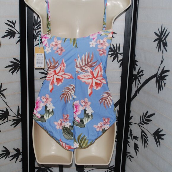 Kona Sol - Ruffle Neck One Piece Floral Bathing Suit - Size L 12-14 NWT - Picture 7 of 12